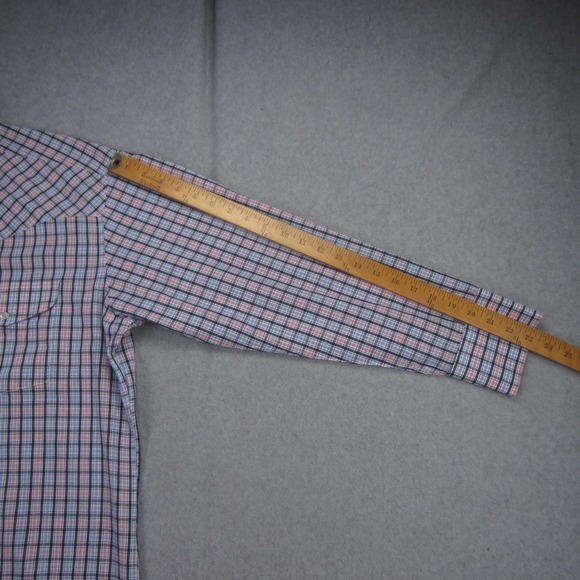 PANHANDLE SLIM Shirt Mens 17/35 Blue Pink Plaid‎ Pearl Snap Long Sleeve Western - Picture 14 of 16
